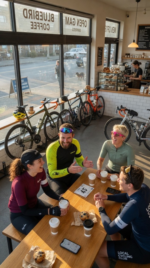 Cyclists meeting up before a group ride