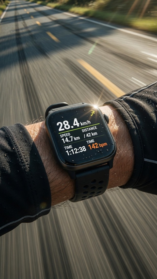 Ride metrics on a wrist during a road ride